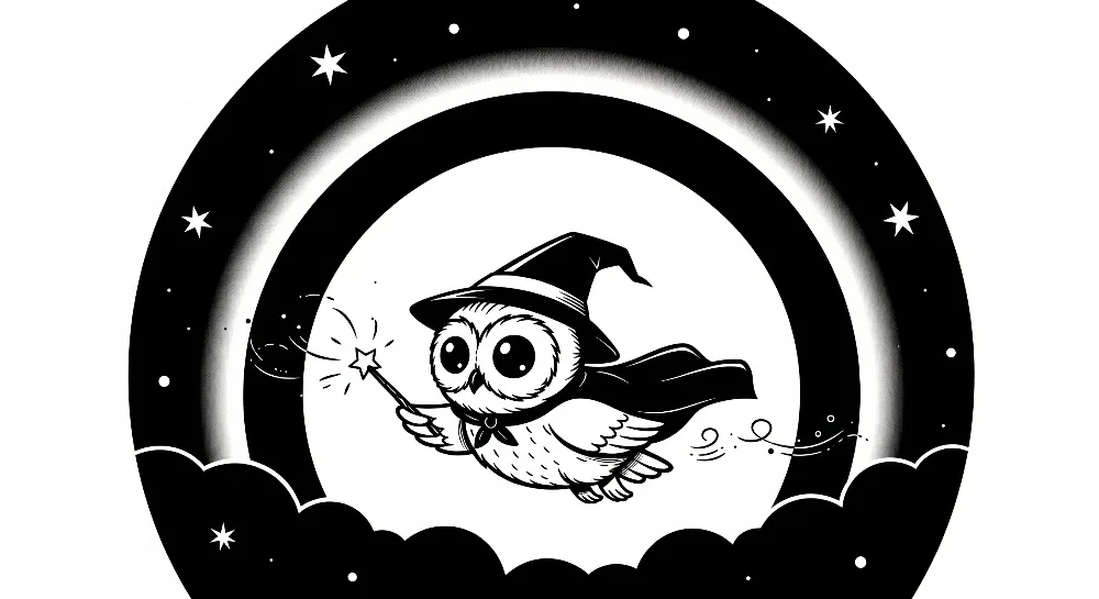 Kids room wallpaper | Kouzelný létající sova pod hvězdami