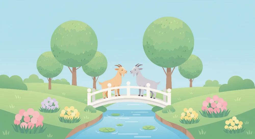 Kids room wallpaper | Dvě kozy na mostě v zelené krajině