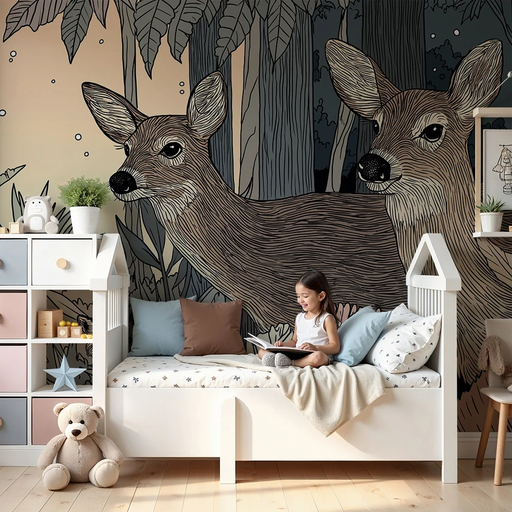 Kids room wallpaper | Lišky jeleni v kouzelném lese
