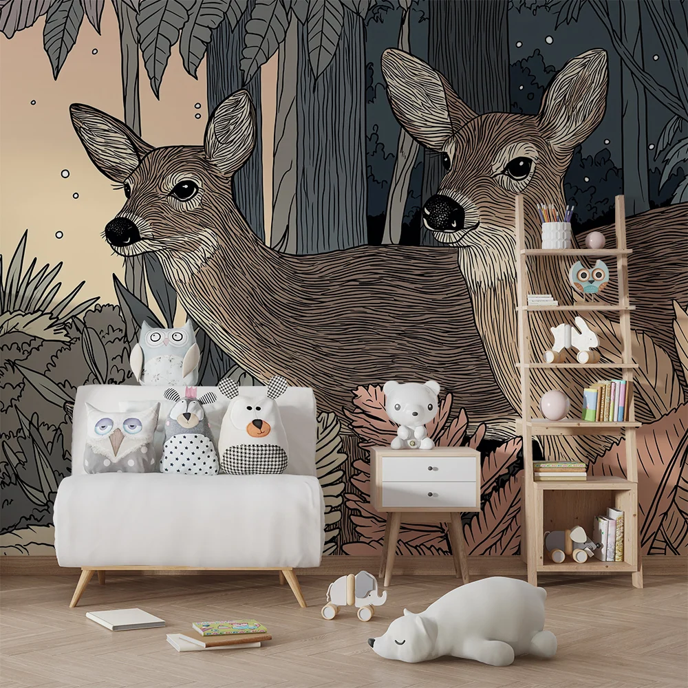 Kids room wallpaper | Lišky jeleni v kouzelném lese