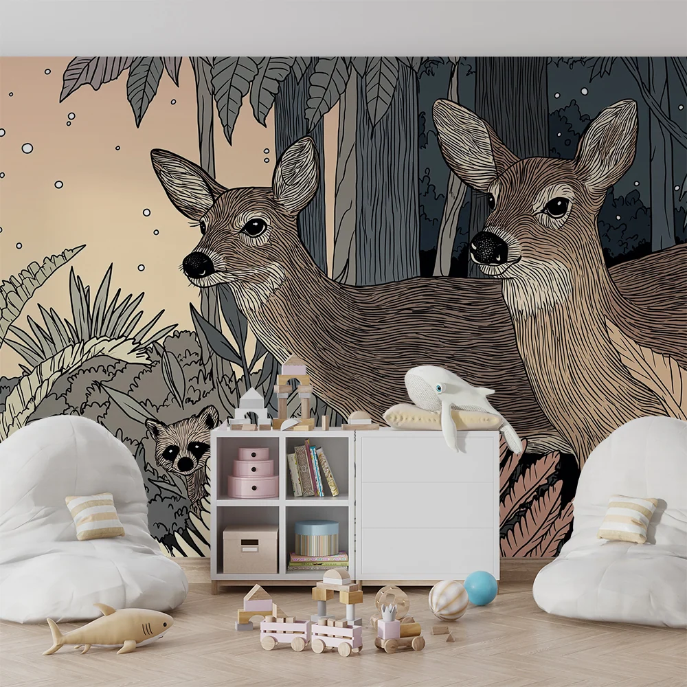 Kids room wallpaper | Lišky jeleni v kouzelném lese