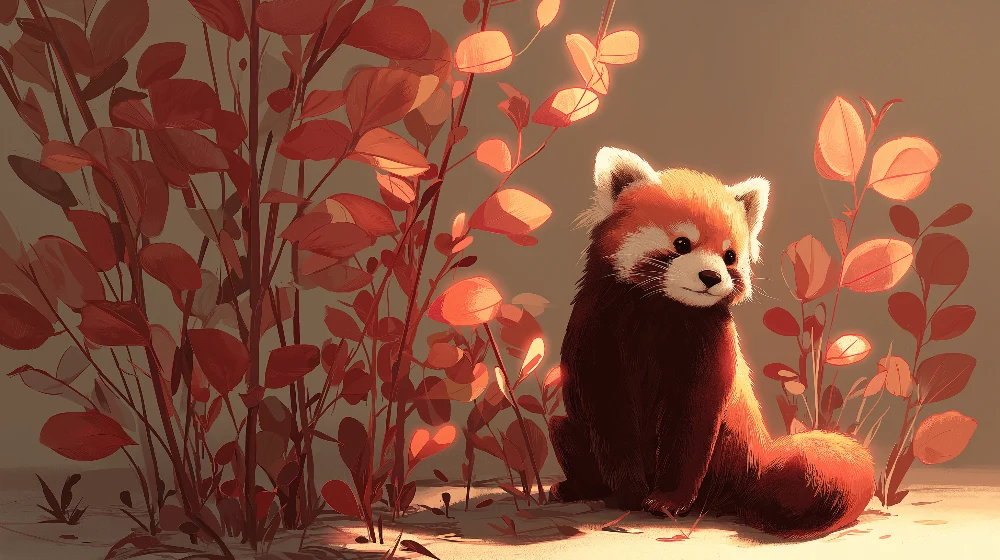 Kids room wallpaper | Little red panda autumnal setting