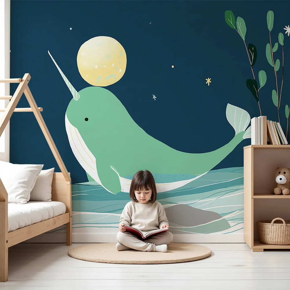 Kids room wallpaper | Magický narval pod hvězdnou oblohou