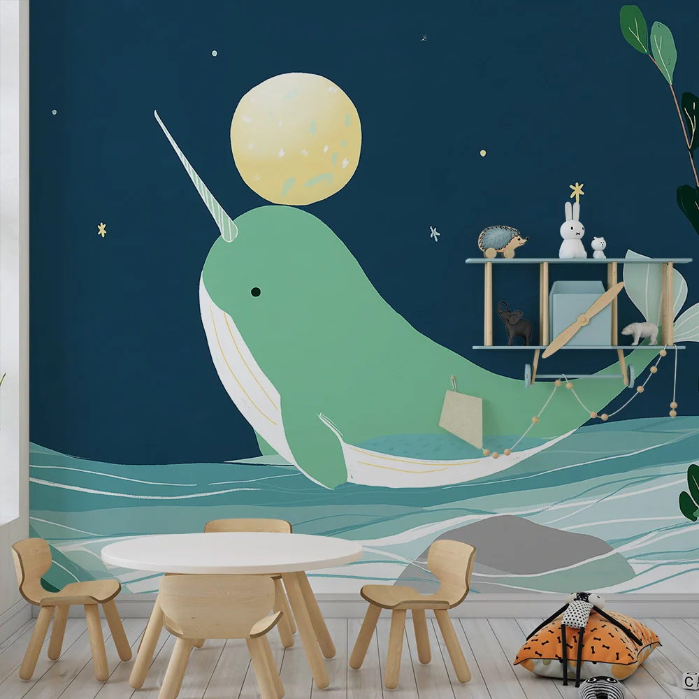Kids room wallpaper | Magický narval pod hvězdnou oblohou