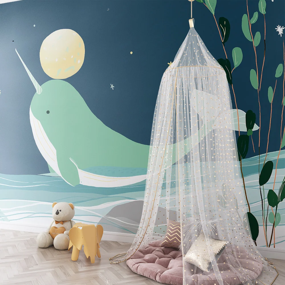 Kids room wallpaper | Magický narval pod hvězdnou oblohou