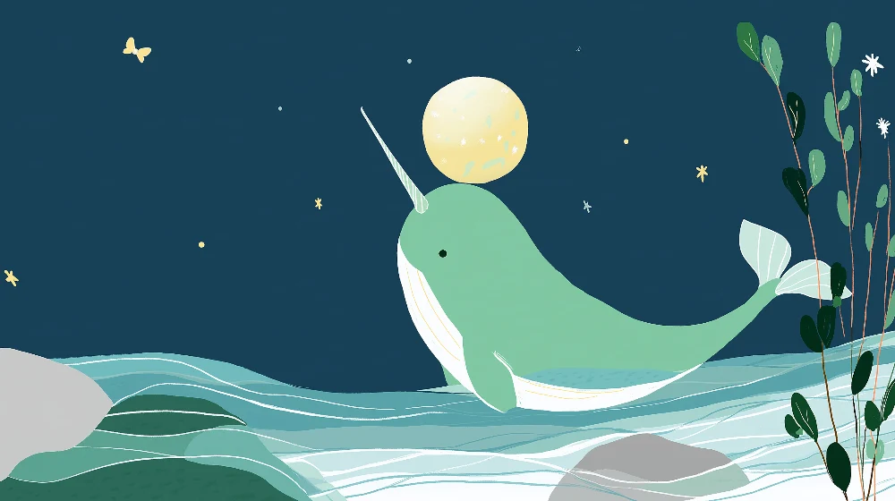 Kids room wallpaper | Magický narval pod hvězdnou oblohou
