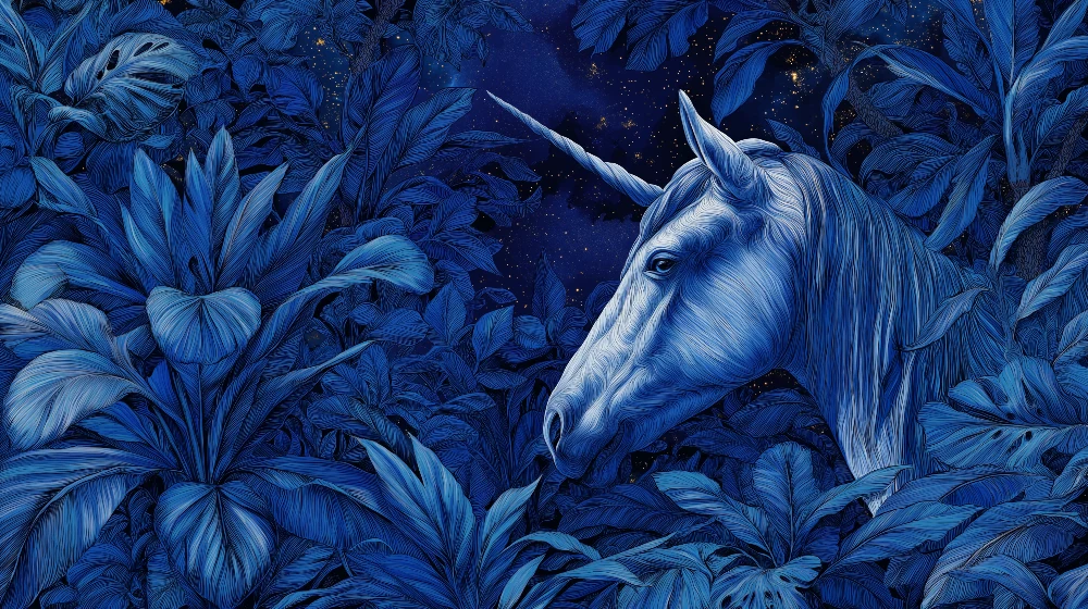Kids room wallpaper | Majestic unicorn middle starry jungle