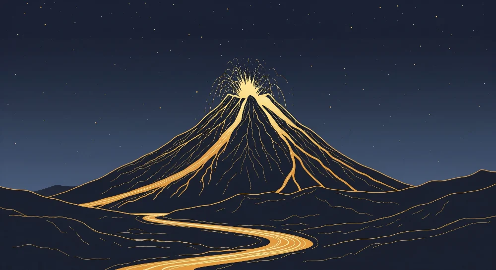 Kids room wallpaper | Majestic volcano under starry sky