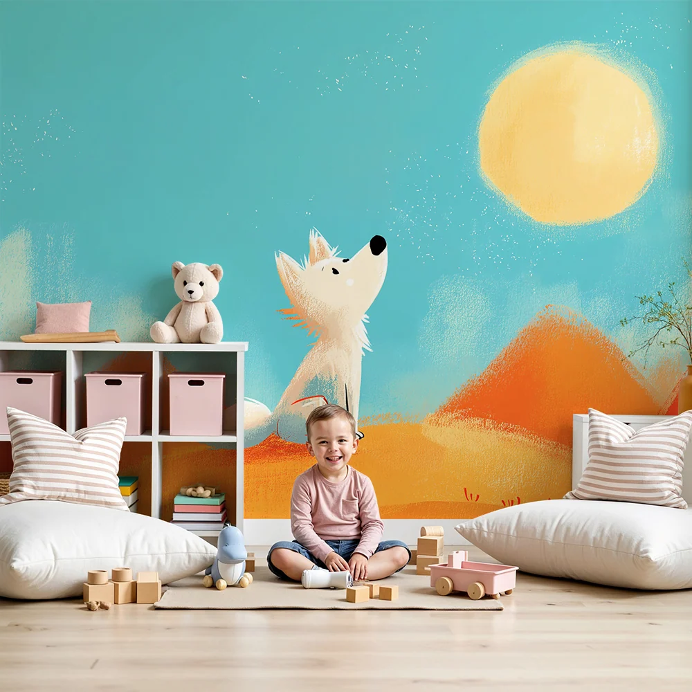Kids room wallpaper | Malý lišák pod sluncem v pouštní krajině