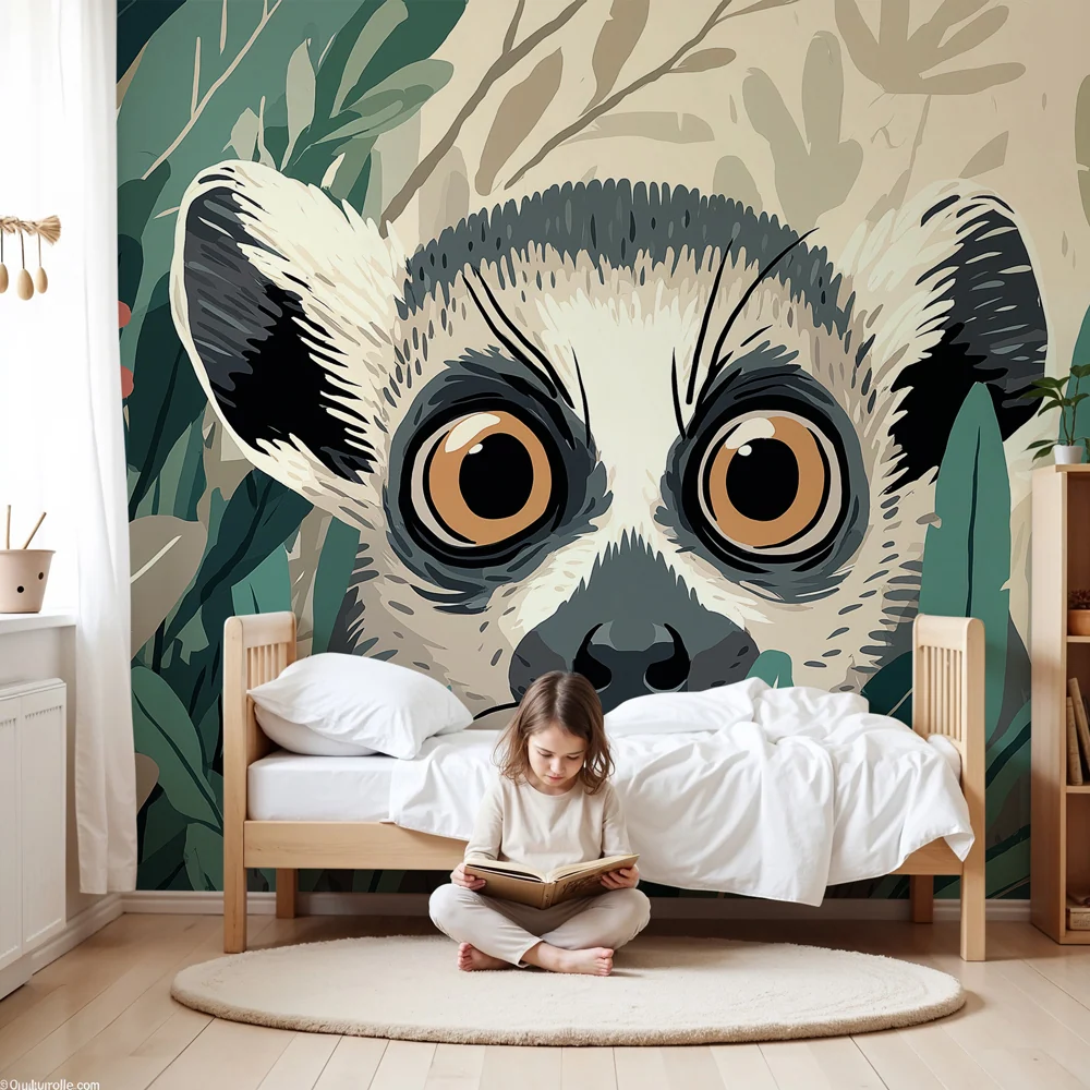 Kids room wallpaper | Malý zvědavý lemurek v džungli
