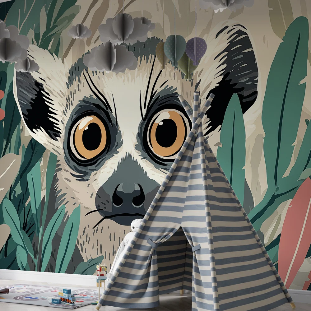 Kids room wallpaper | Malý zvědavý lemurek v džungli