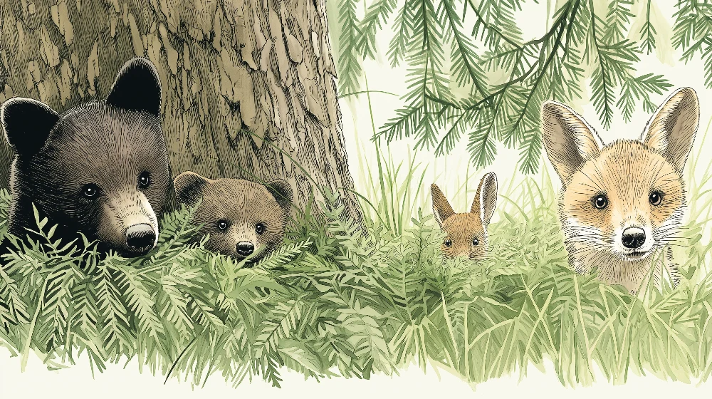 Kids room wallpaper | Medvěd liška v zeleném lese