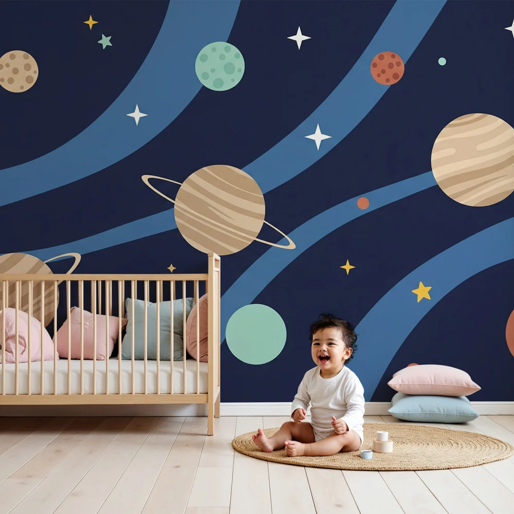 Kids room wallpaper | Meziplanetární cesta s planetami