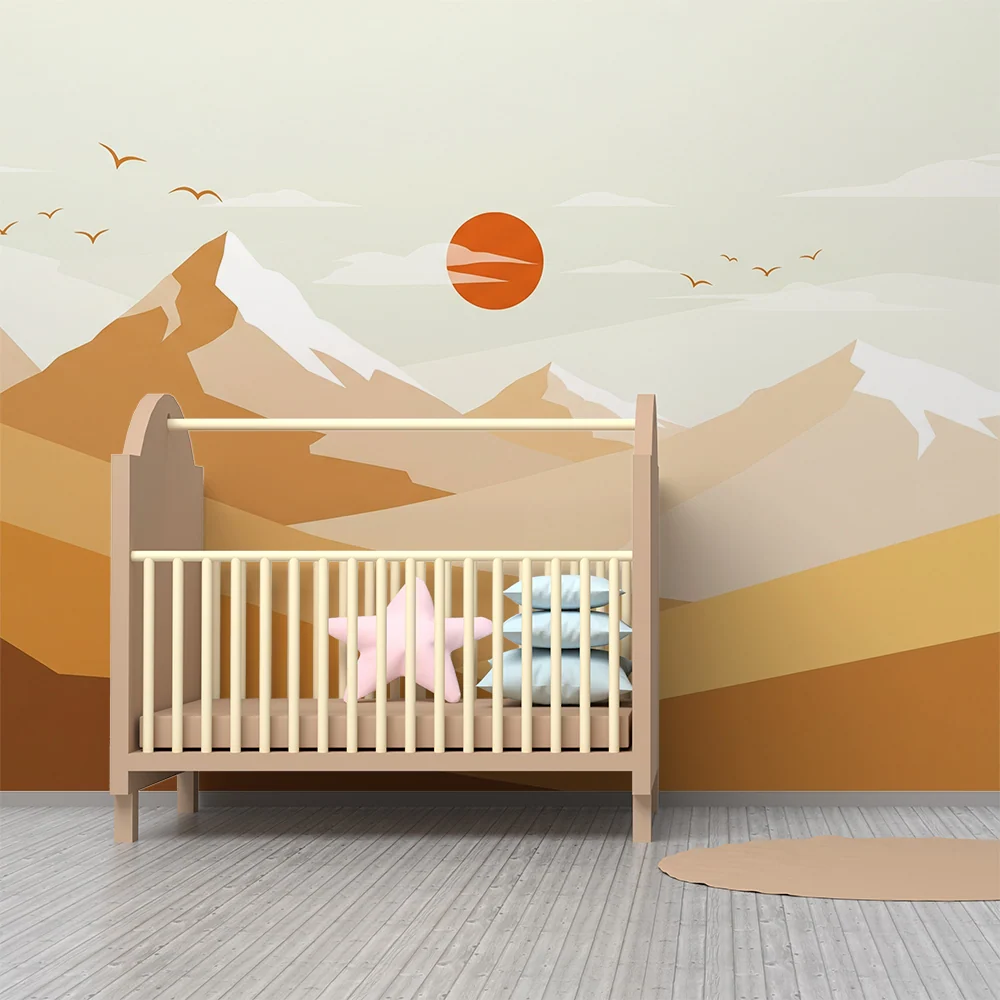 Kids room wallpaper | Minimalist mountain landscape sunset