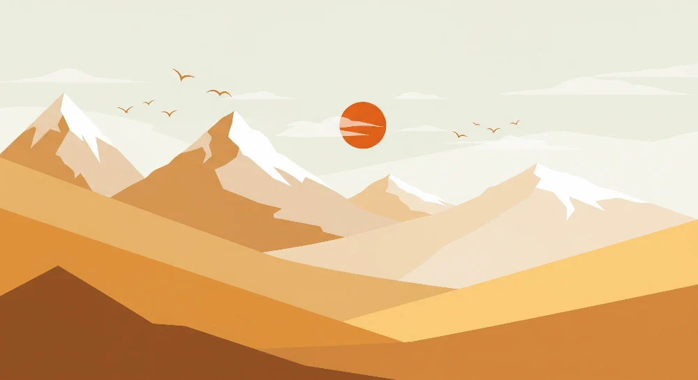 Kids room wallpaper | Minimalist mountain landscape sunset