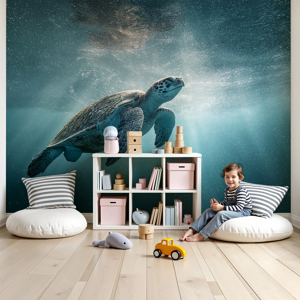 Kids room wallpaper | Mořská želva plave v průzračných vodách