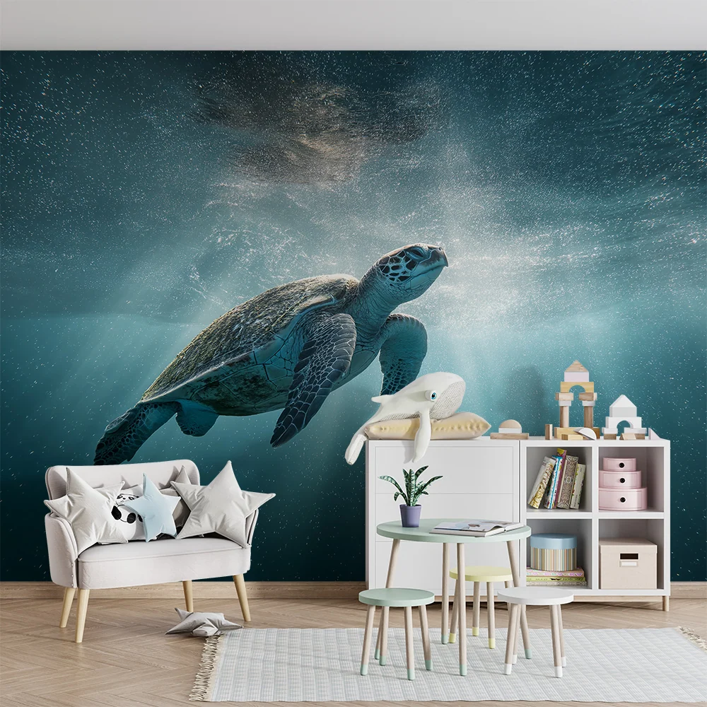 Kids room wallpaper | Mořská želva plave v průzračných vodách