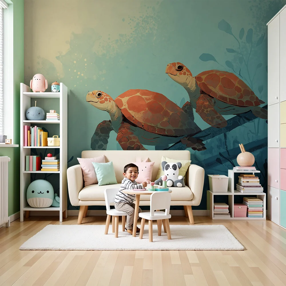 Kids room wallpaper | Mořské želvy zkoumající hlubiny oceánu