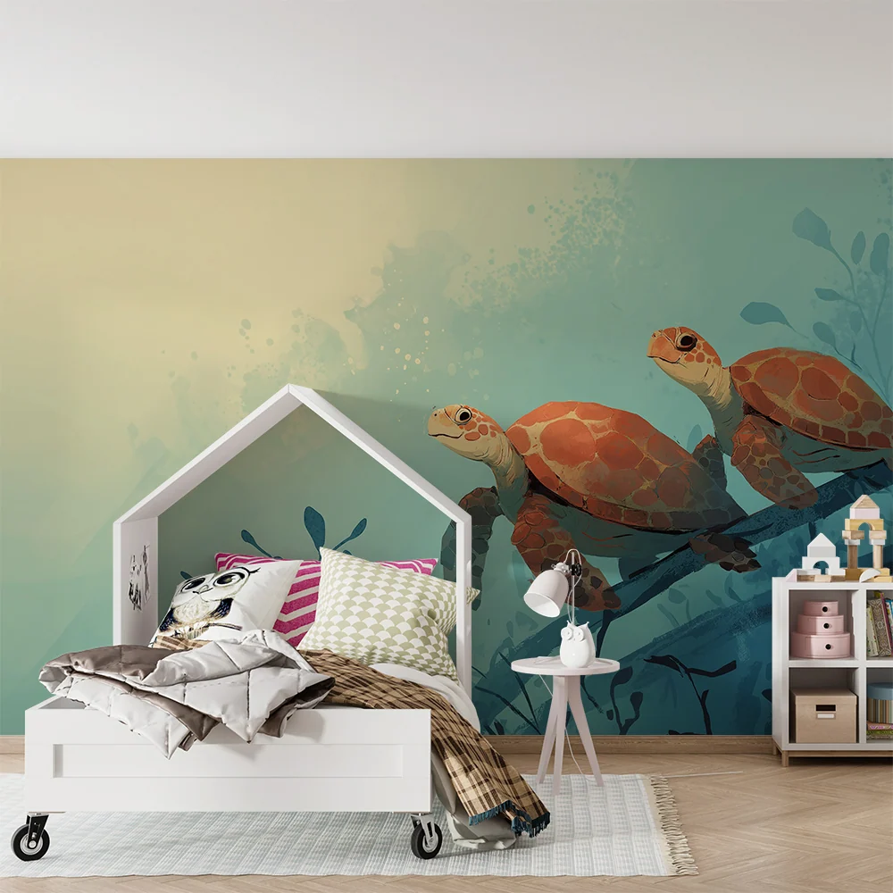 Kids room wallpaper | Mořské želvy zkoumající hlubiny oceánu