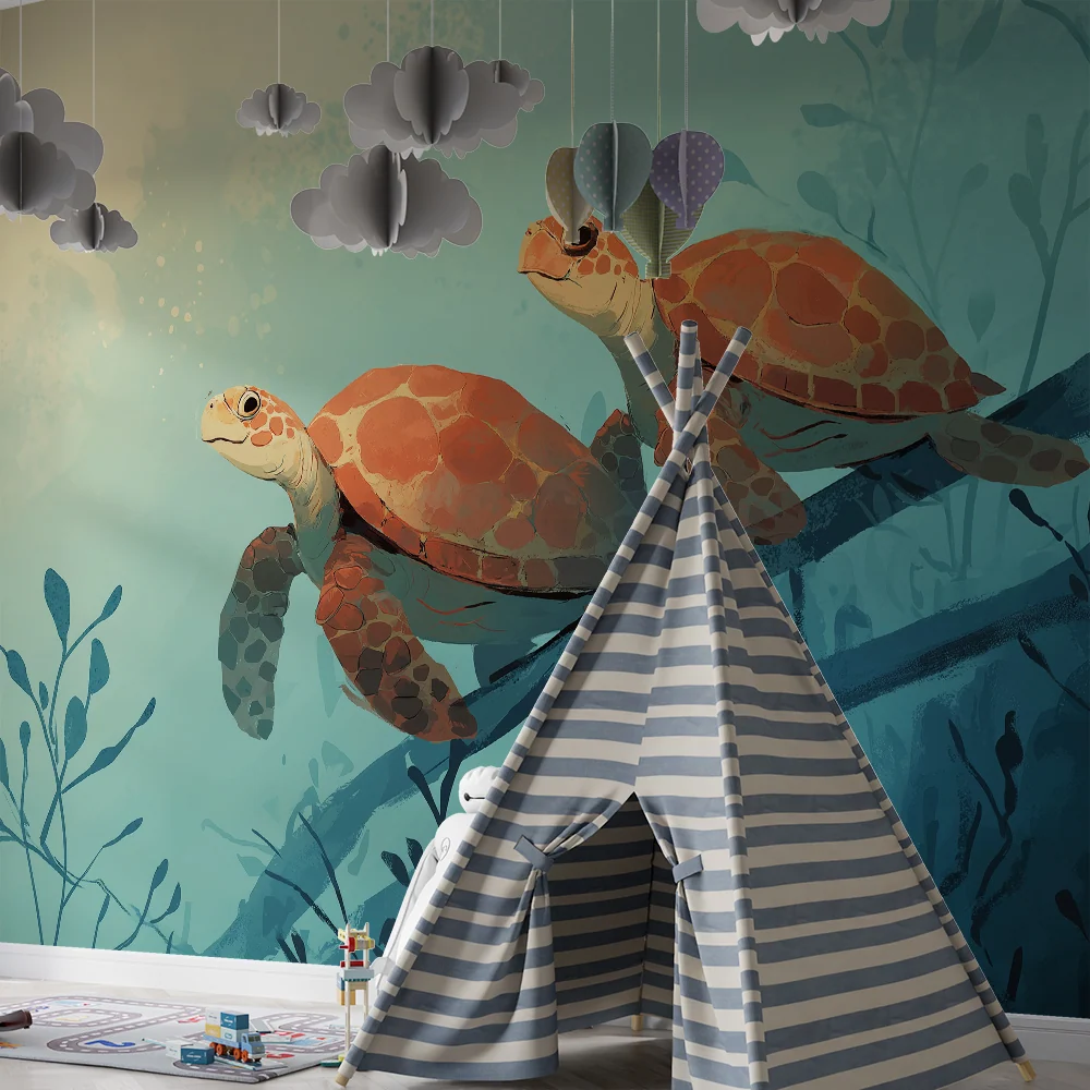 Kids room wallpaper | Mořské želvy zkoumající hlubiny oceánu