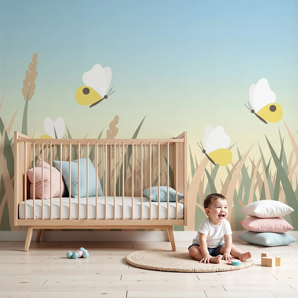 Kids room wallpaper | Motýli na polích