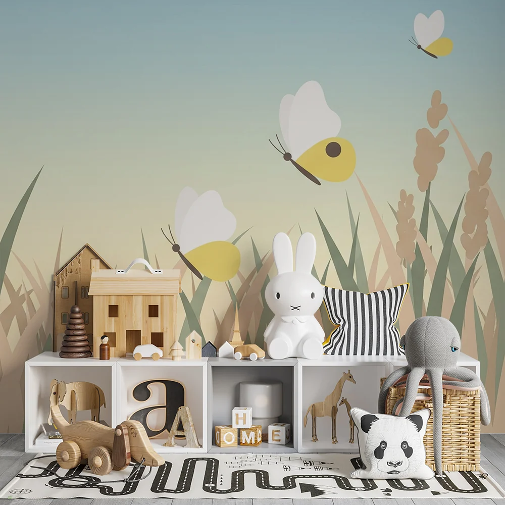 Kids room wallpaper | Motýli na polích