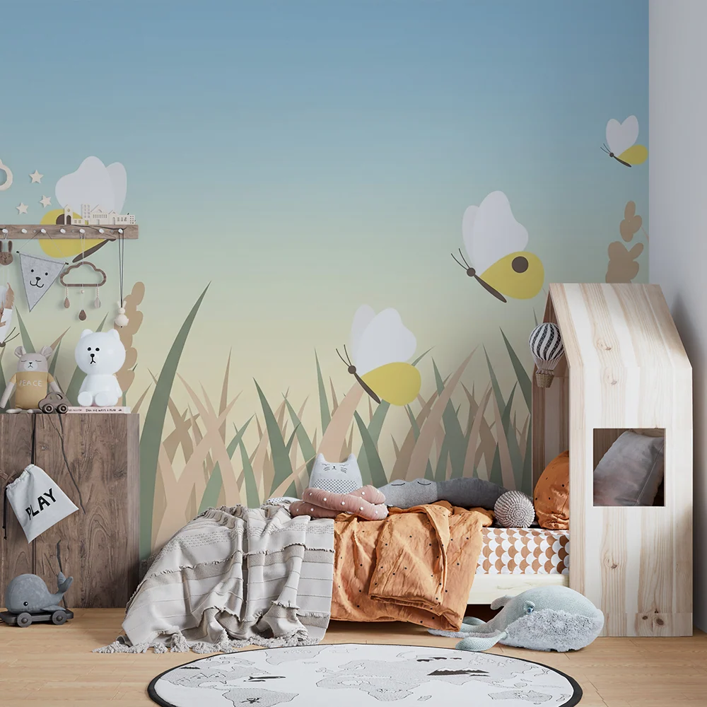 Kids room wallpaper | Motýli na polích