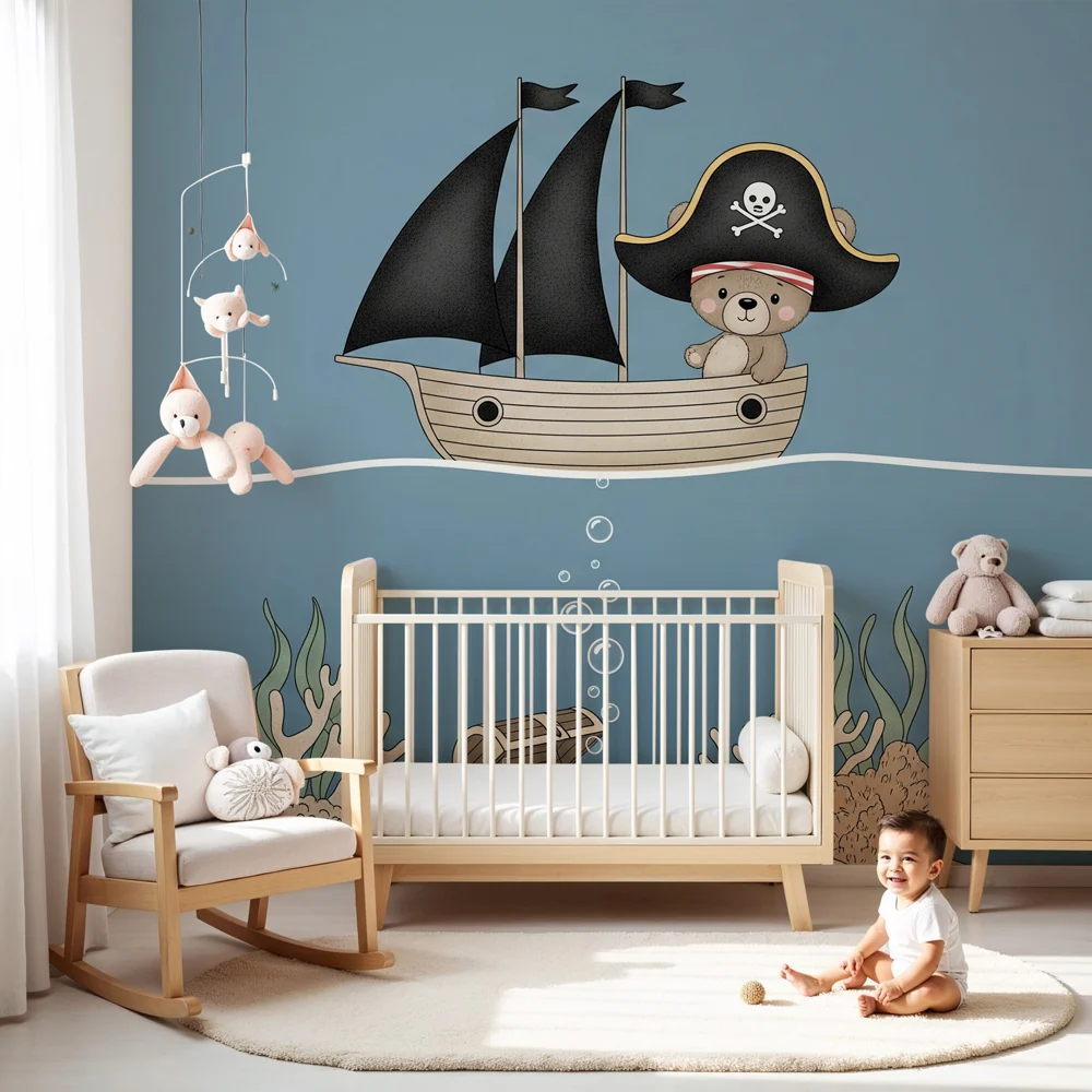 Kids room wallpaper | Podmořské dobrodružství s pirátským medvědem