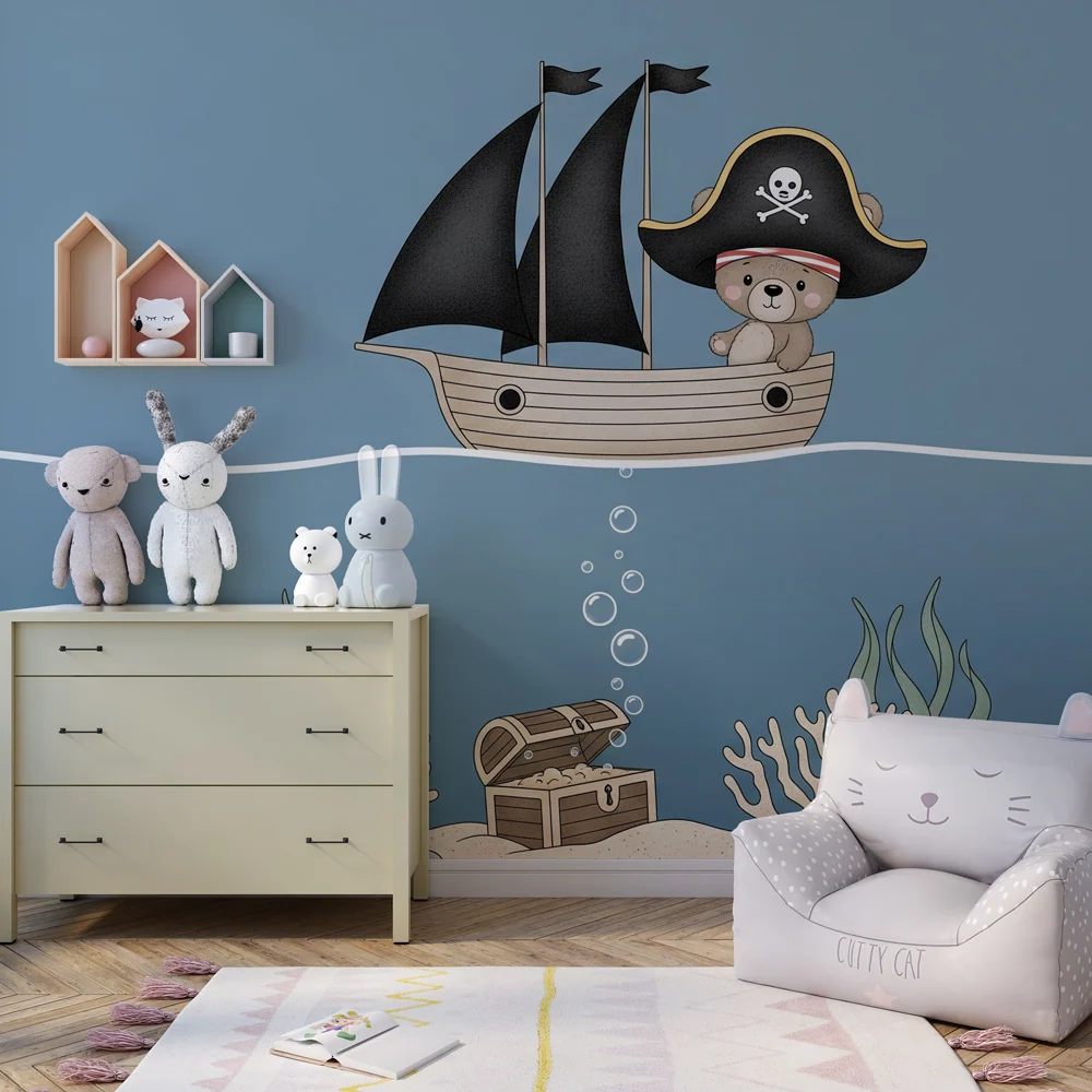Kids room wallpaper | Podmořské dobrodružství s pirátským medvědem