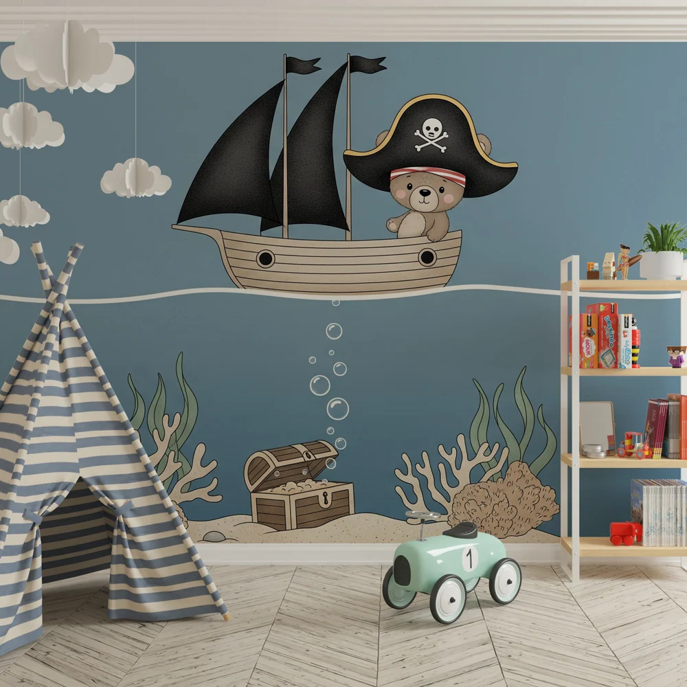 Kids room wallpaper | Podmořské dobrodružství s pirátským medvědem