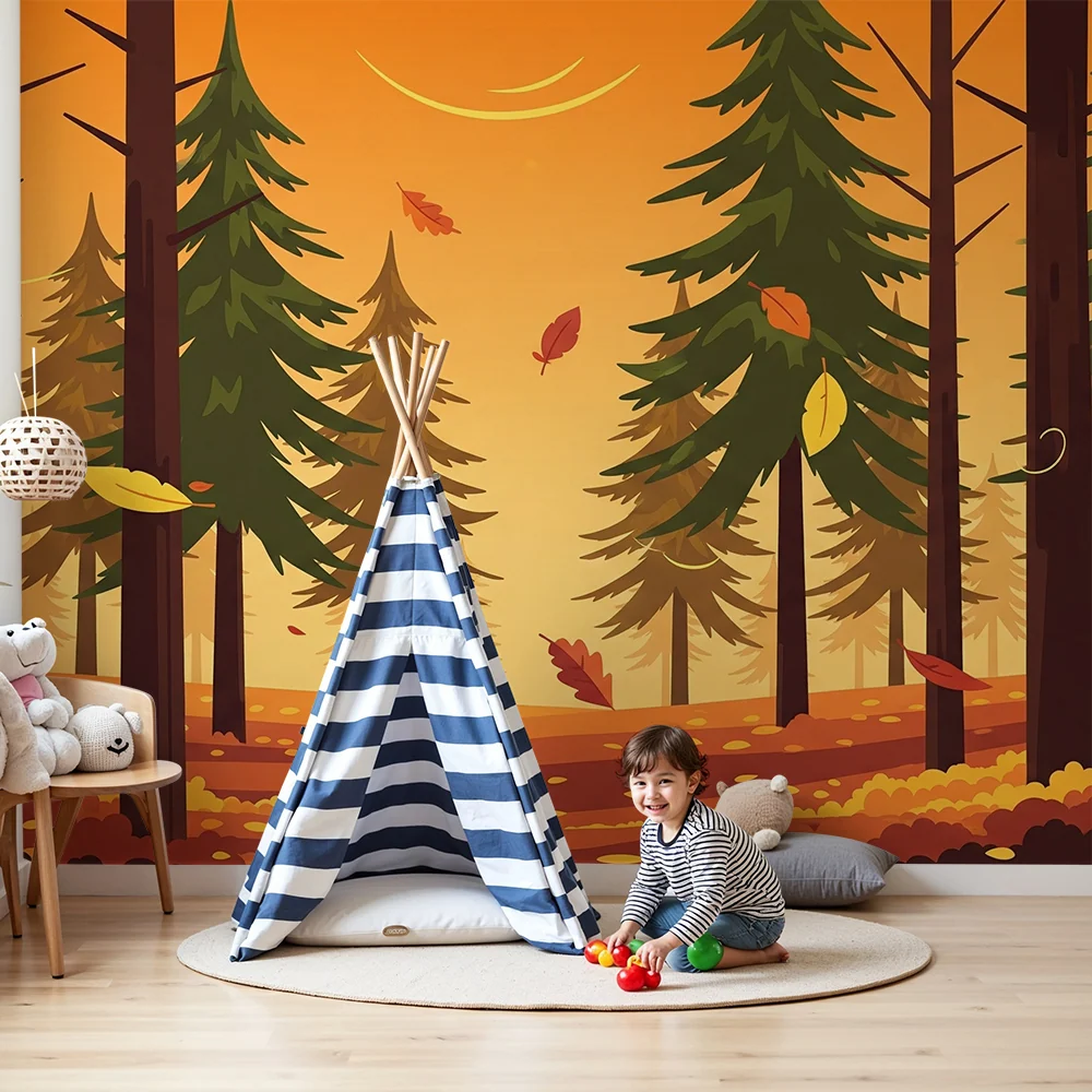 Kids room wallpaper | Podzimní les s pestrou listovou zelení