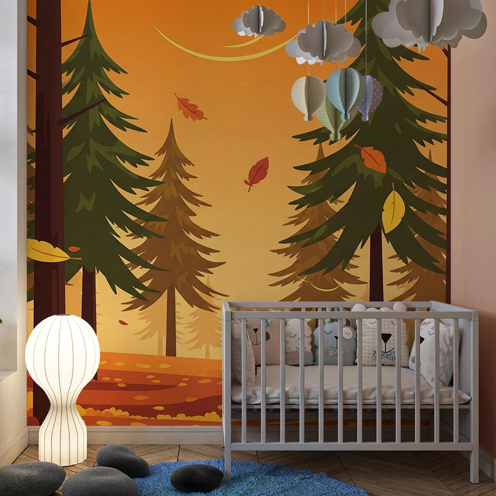 Kids room wallpaper | Podzimní les s pestrou listovou zelení