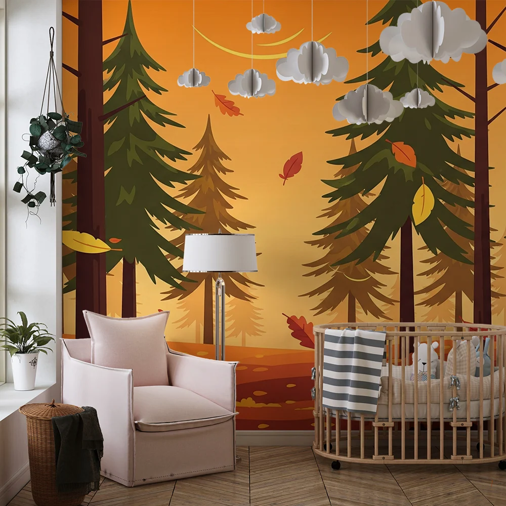 Kids room wallpaper | Podzimní les s pestrou listovou zelení