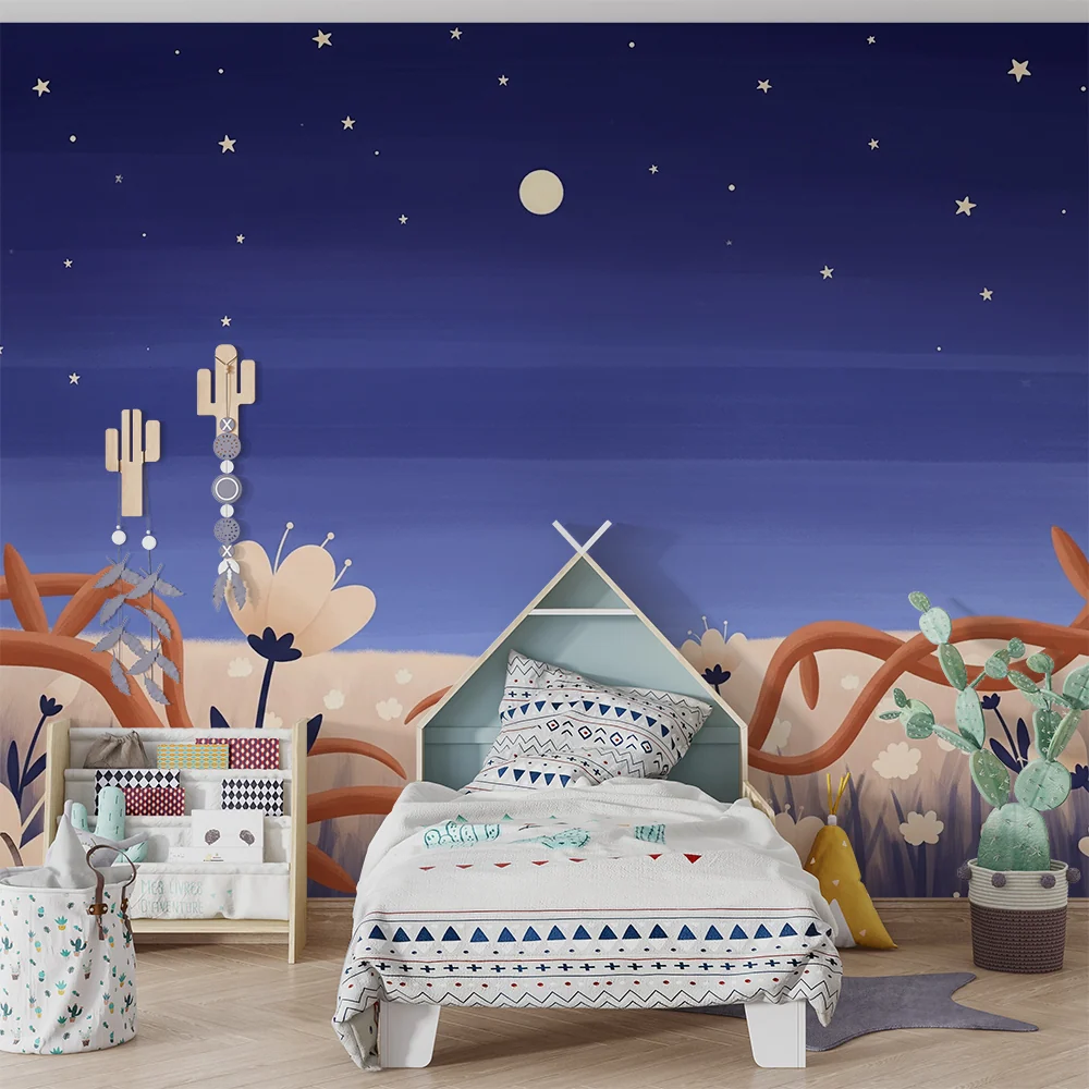 Kids room wallpaper | Pole květin pod hvězdnou oblohou