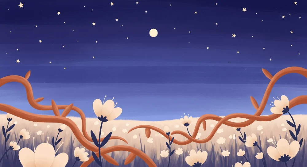 Kids room wallpaper | Pole květin pod hvězdnou oblohou