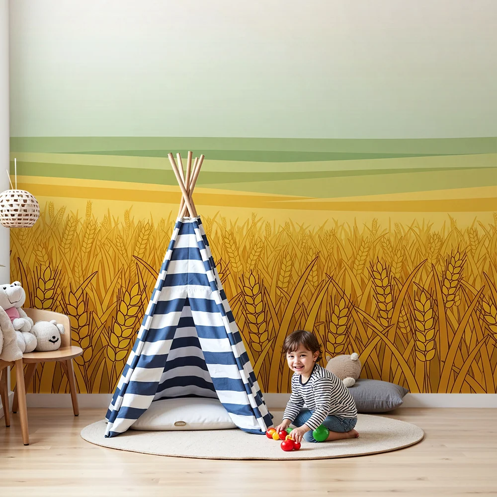 Kids room wallpaper | Pole zlaté pšenice pod klidnou oblohou