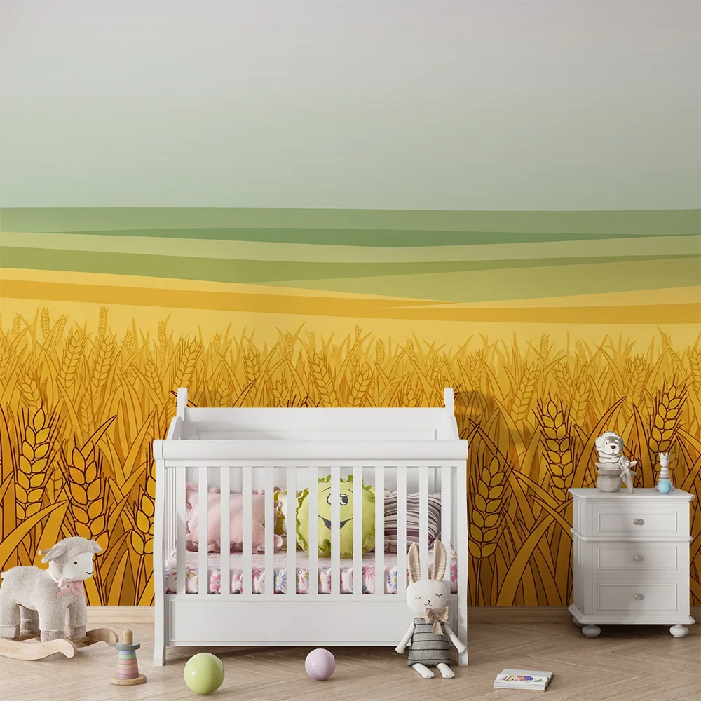 Kids room wallpaper | Pole zlaté pšenice pod klidnou oblohou