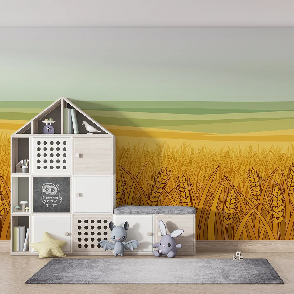 Kids room wallpaper | Pole zlaté pšenice pod klidnou oblohou