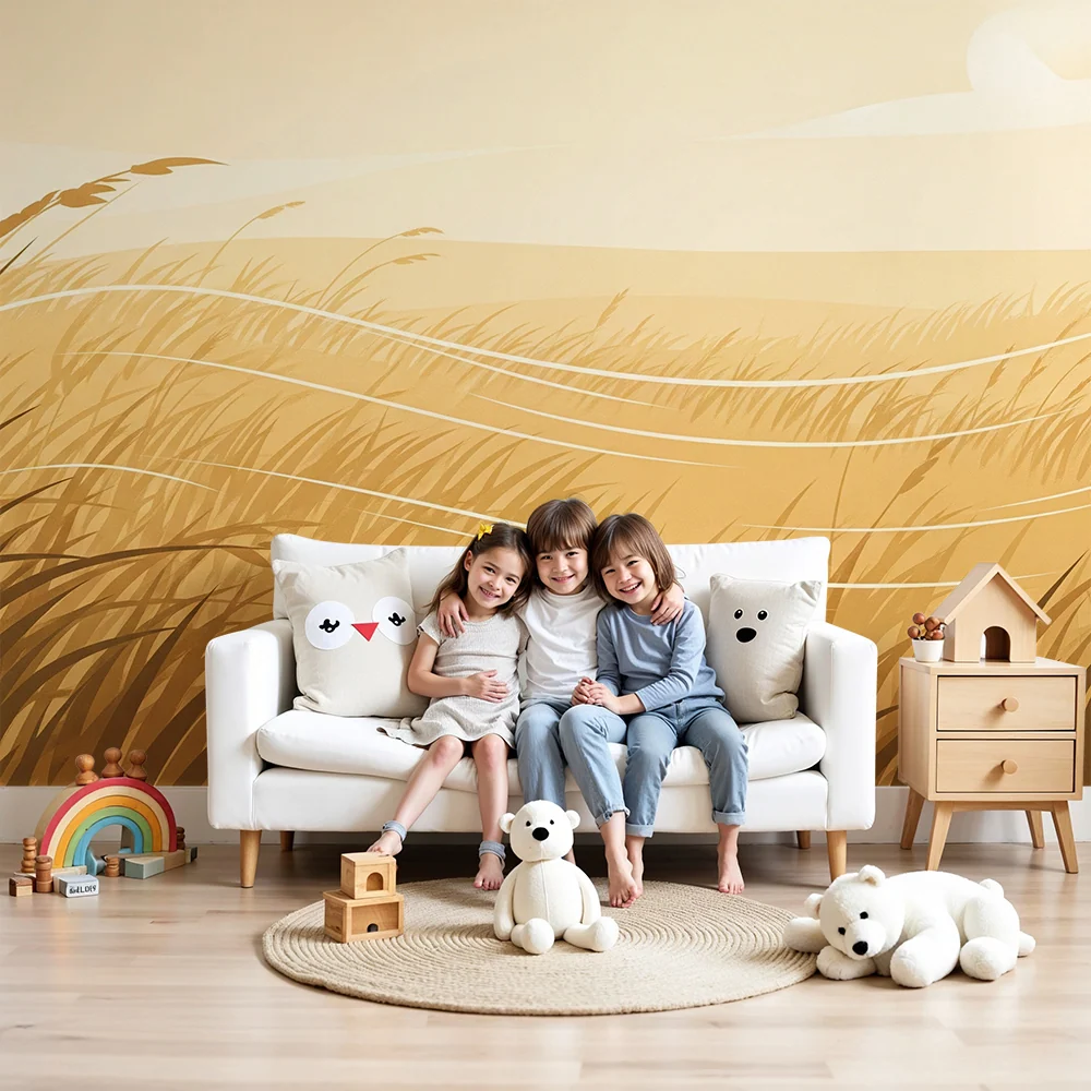 Kids room wallpaper | Pole zlaté pšenice pod uklidňující oblohou