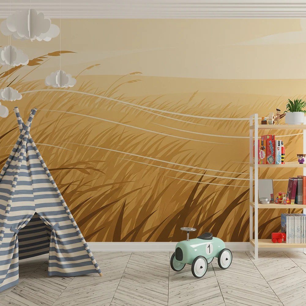 Kids room wallpaper | Pole zlaté pšenice pod uklidňující oblohou