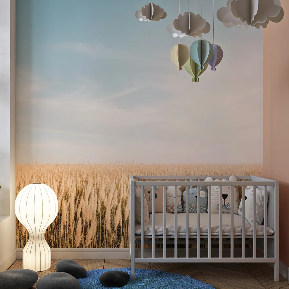 Kids room wallpaper | Pole zlatých rákosů pod modrou oblohou
