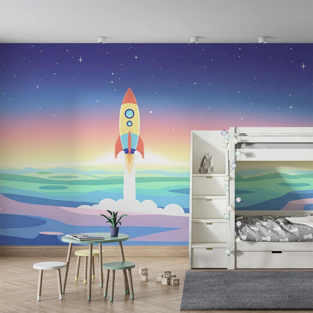 Kids room wallpaper | Raketa startuje z vícebarevné země