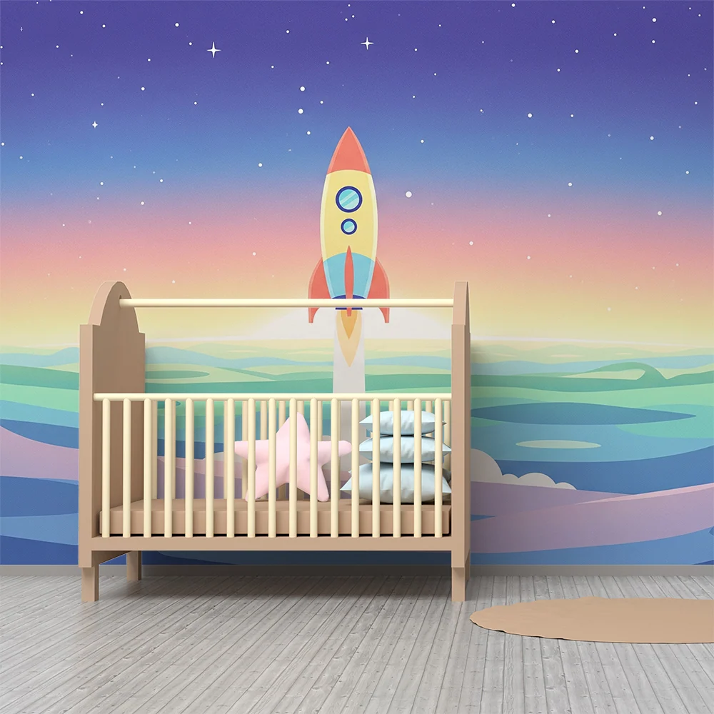 Kids room wallpaper | Raketa startuje z vícebarevné země