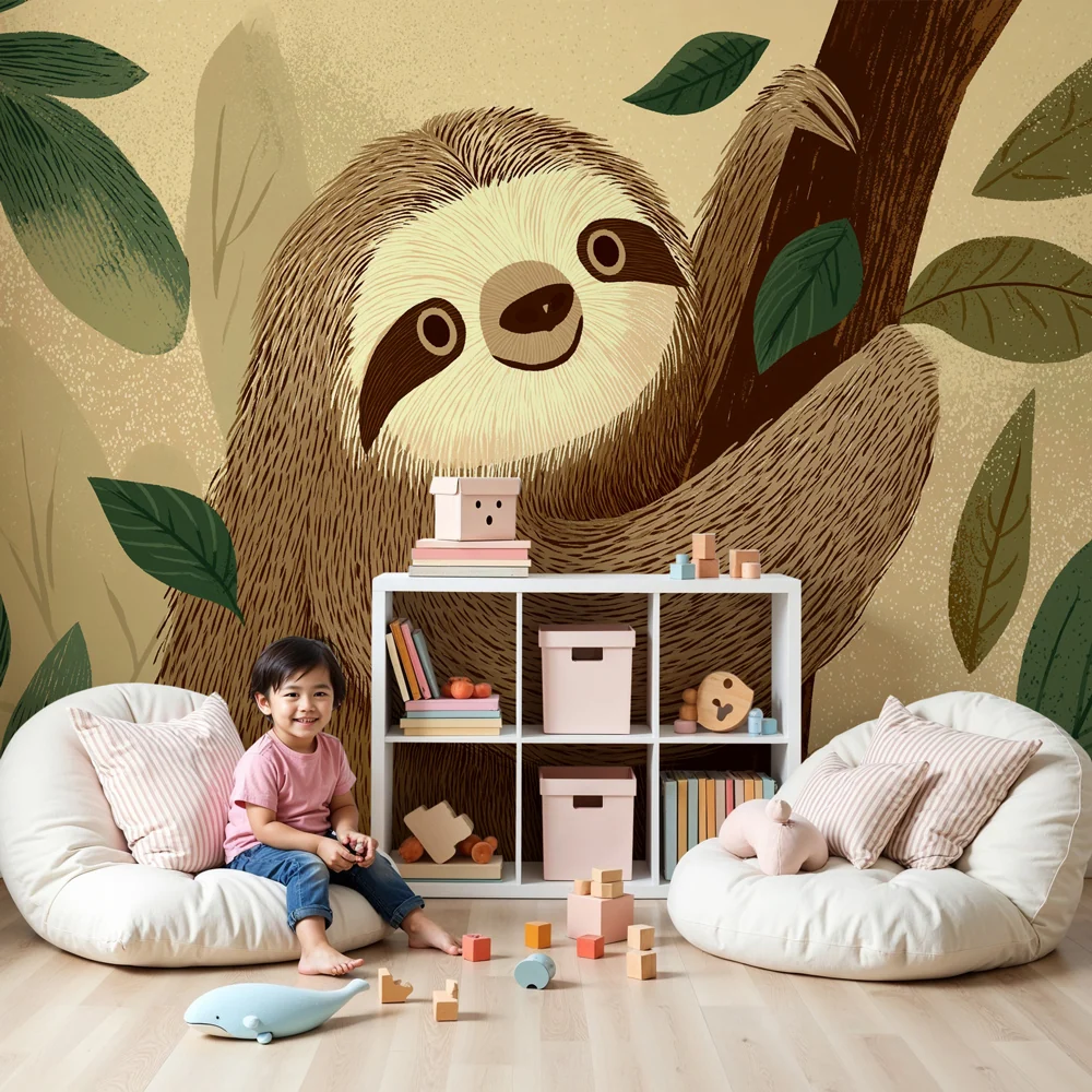 Kids room wallpaper | Roztomilí lenoši v džungli