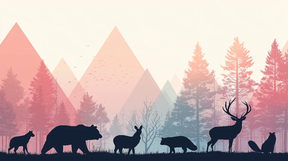 Kids room wallpaper | Siluety divokých zvířat v barevném lese