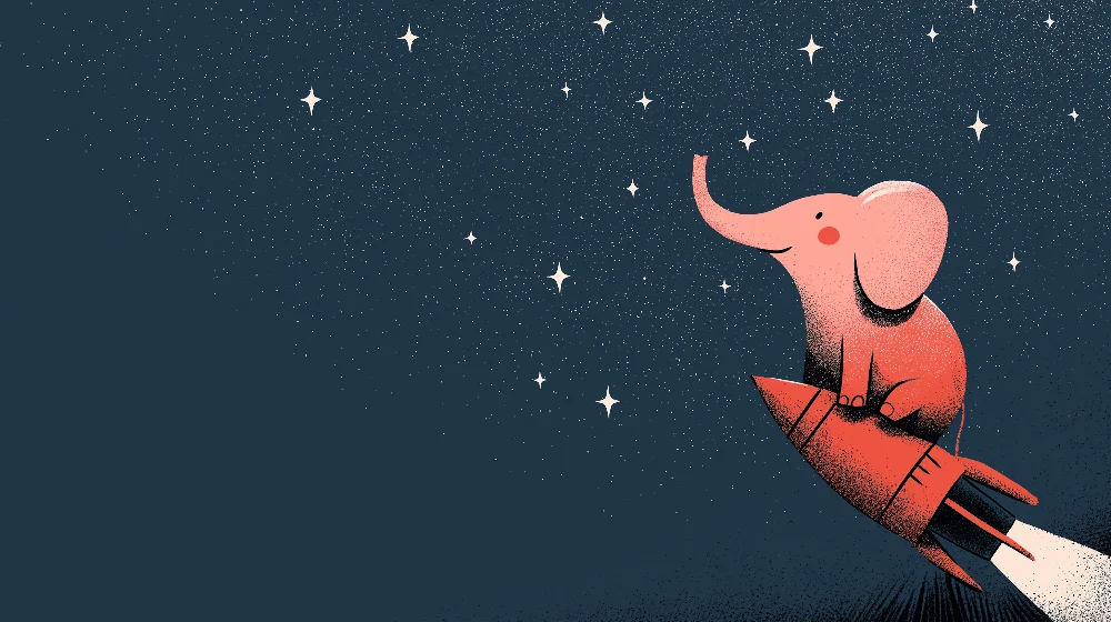 Kids room wallpaper | Slon astronaut na raketě ve hvězdné obloze