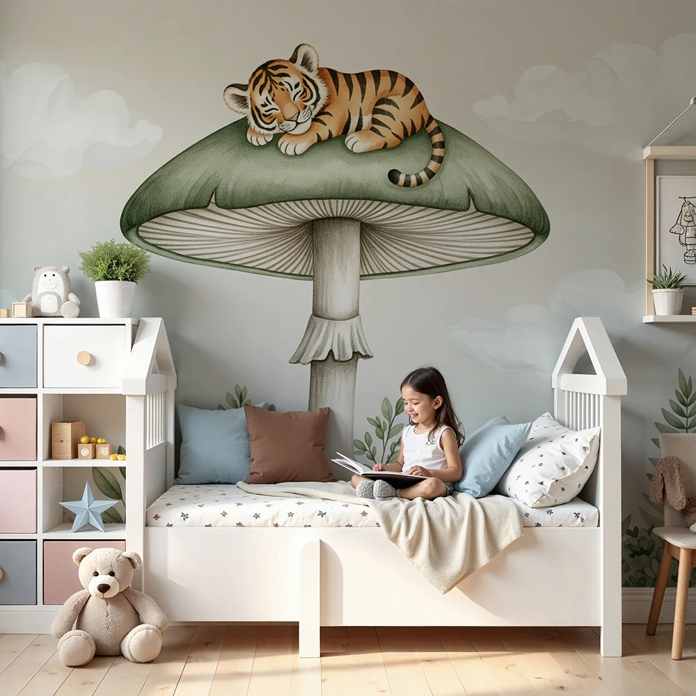 Kids room wallpaper | Spící tygr na houbě