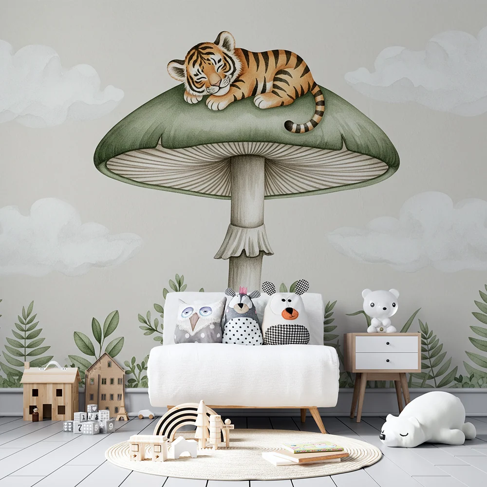 Kids room wallpaper | Spící tygr na houbě