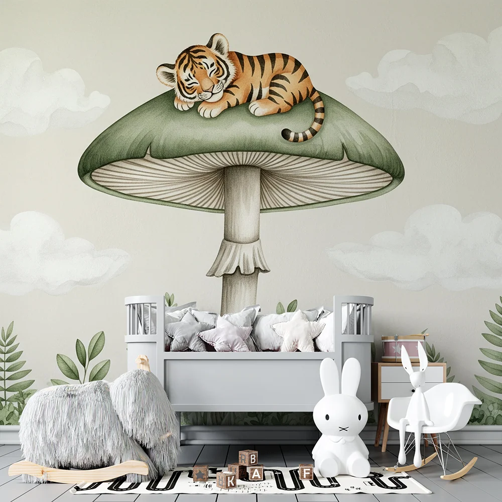 Kids room wallpaper | Spící tygr na houbě