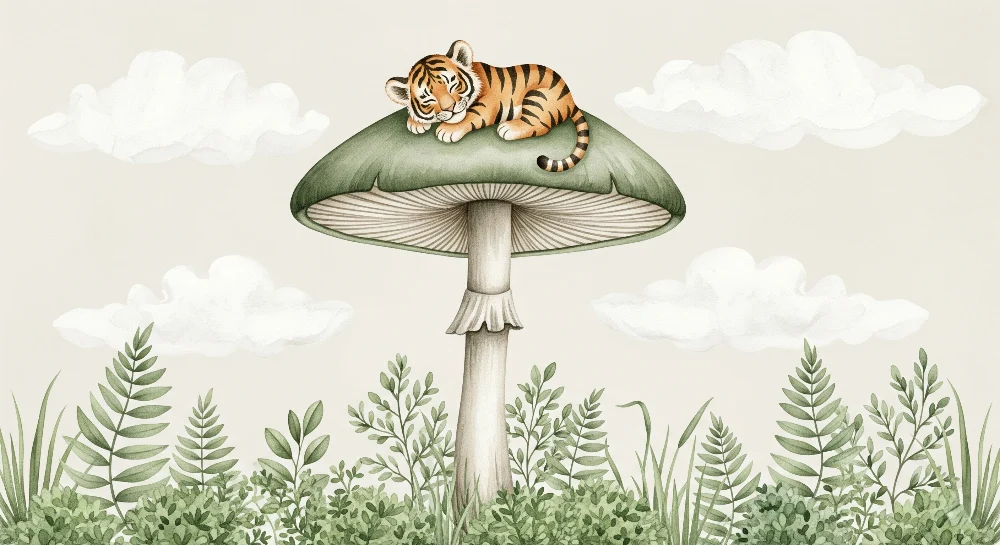 Kids room wallpaper | Spící tygr na houbě